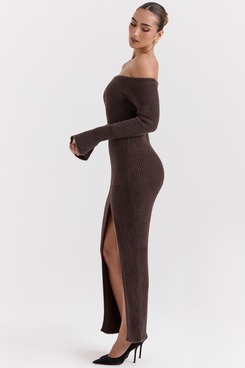Espresso Knit Off Shoulder Dress