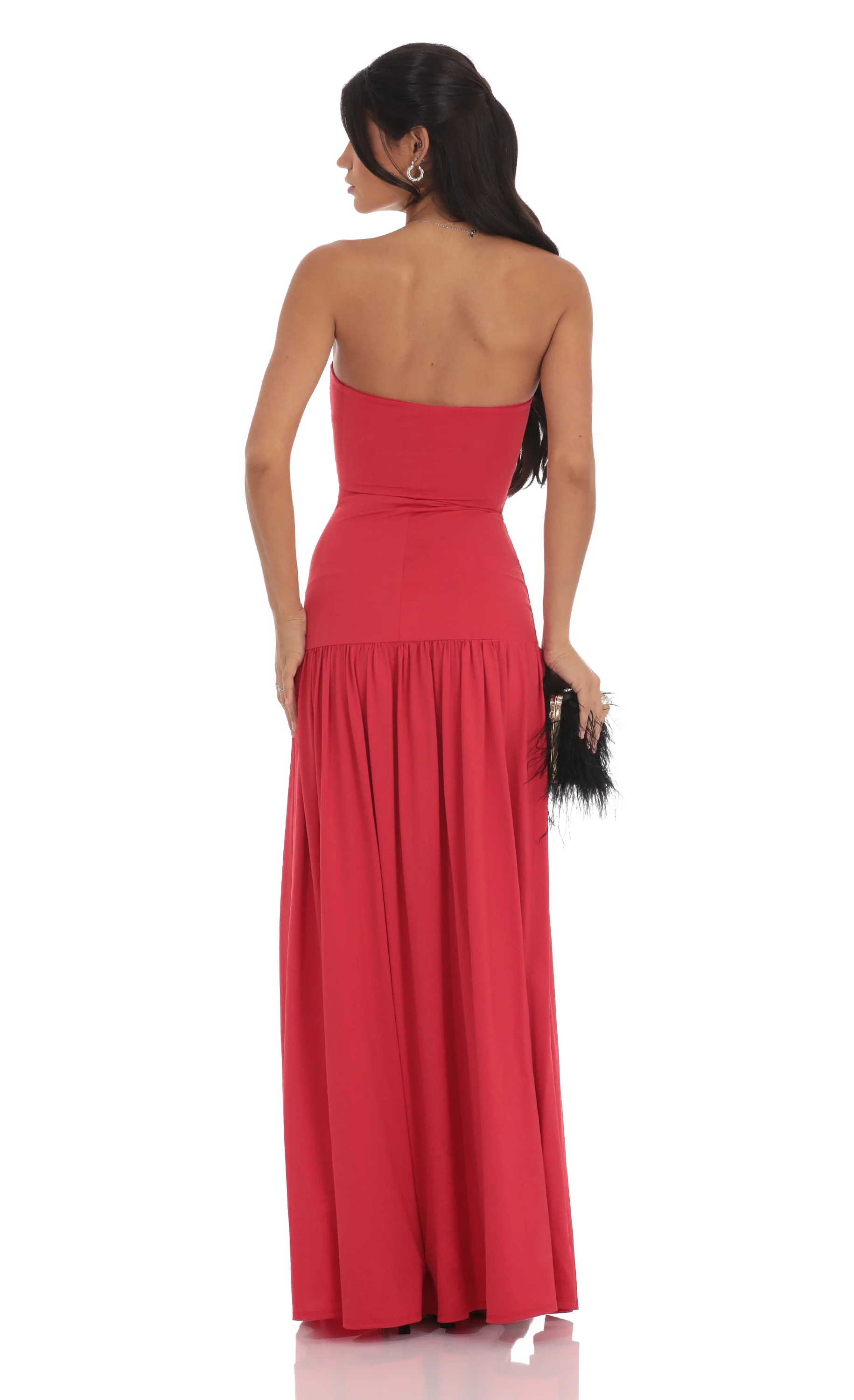 Strapless Drop Waist Maxi Dress in Red