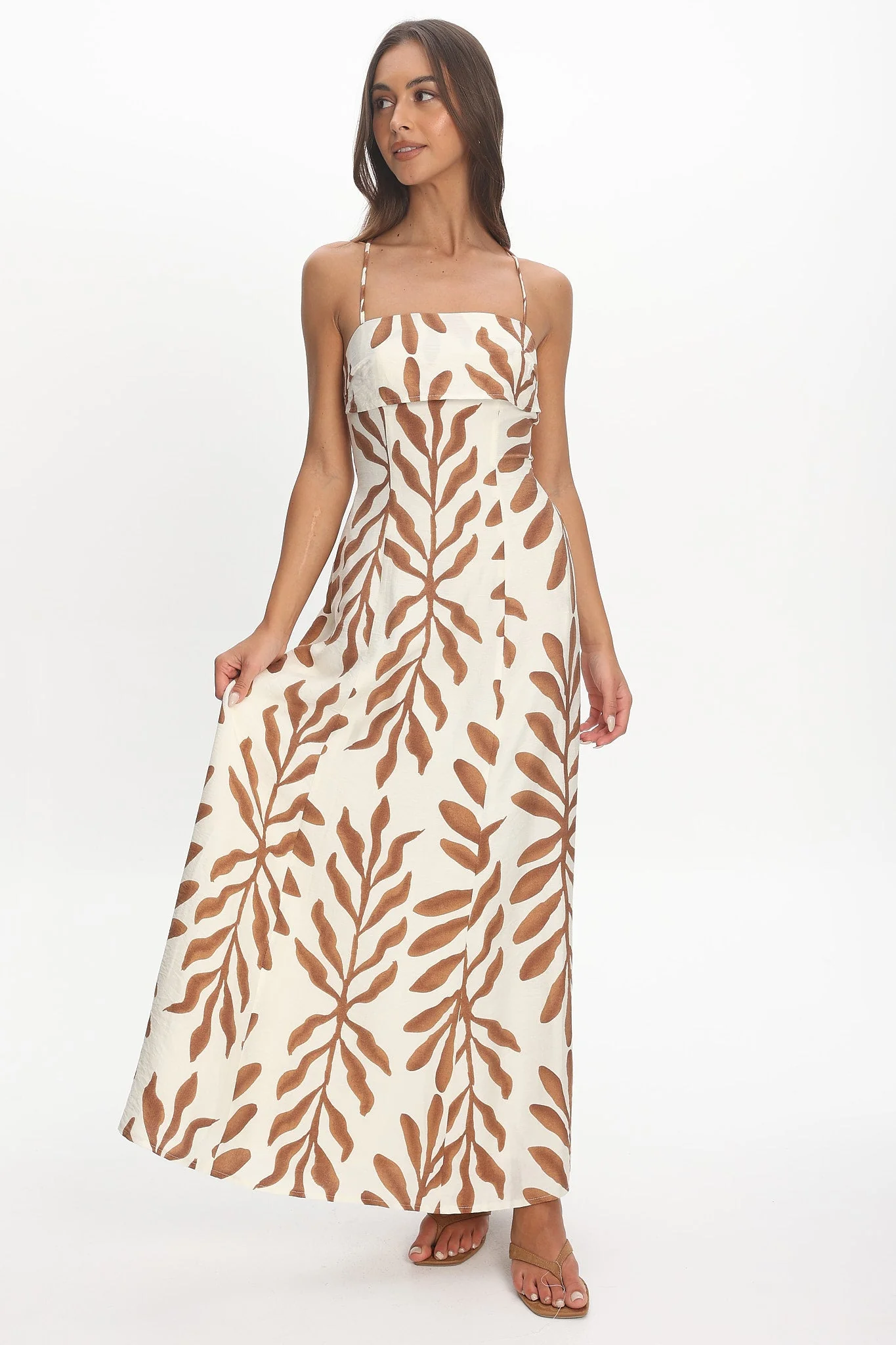 Mariana Strappy Back Maxi Dress Print Cream