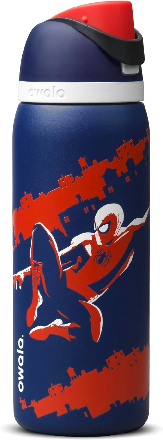 Owala Spider-Man FreeSip Insulated Stainless Steel Water Bottle with Straw, Suitable for Sports, Travel, and School, BPA-Free, 32 oz (approx. 907.2 ml), Swing