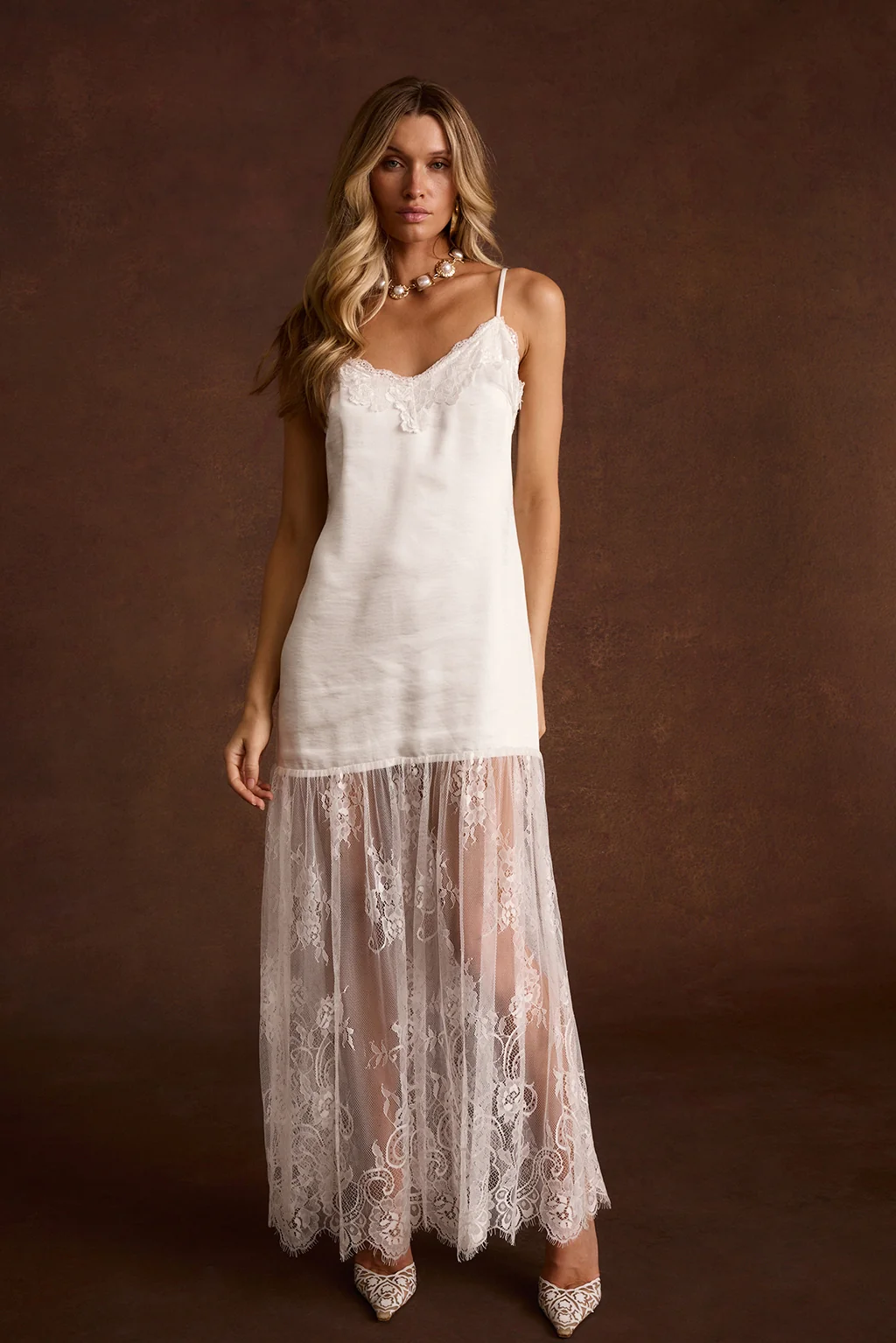 Fleur White Satin Nightgown