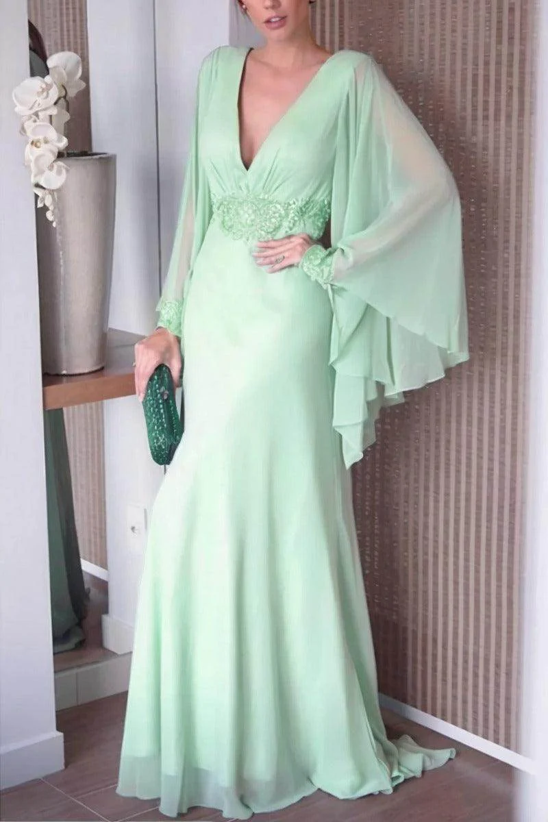 Sheath-Column Sweep-Brush Train Chiffon Mother Dress CM0077