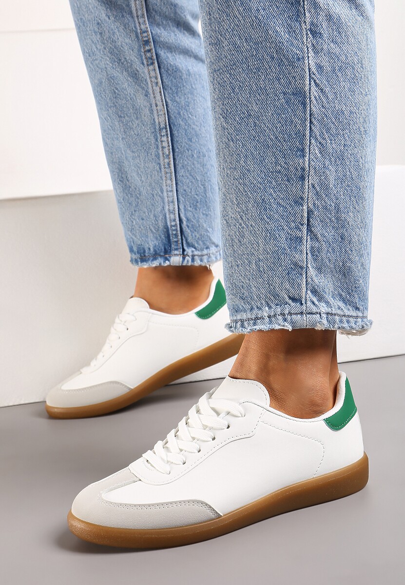 Bardzo-Zielone Sznurowane Sneakersy Klasyczne z Cholewką przed Kostkę Laeltia