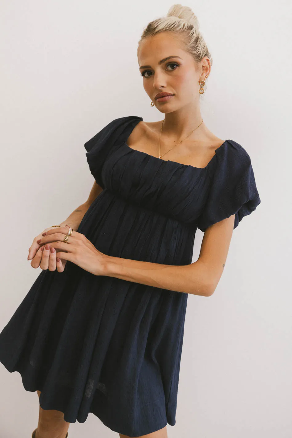 Dasha Textured Mini Dress in Navy