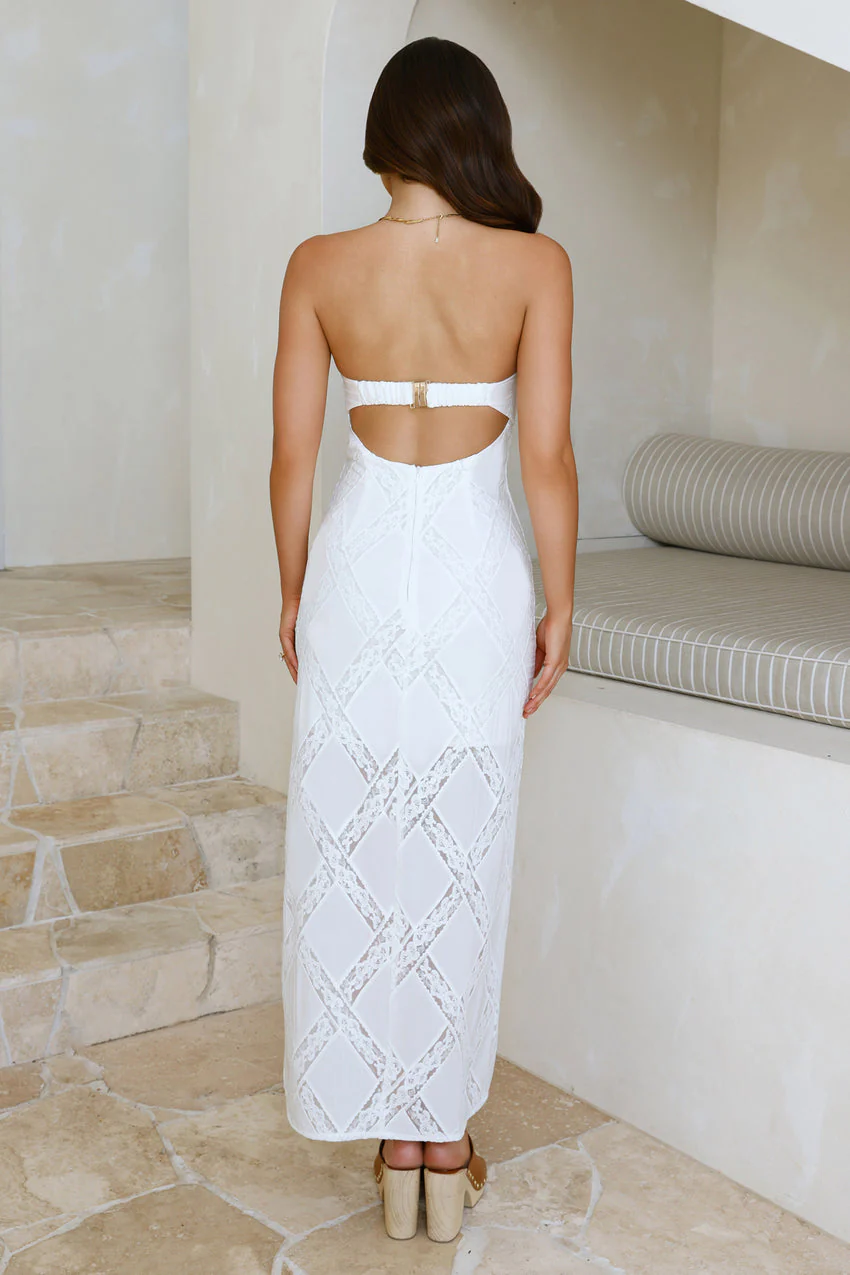 Ocean Air Oasis Strapless Maxi Dress White - luluinthesky