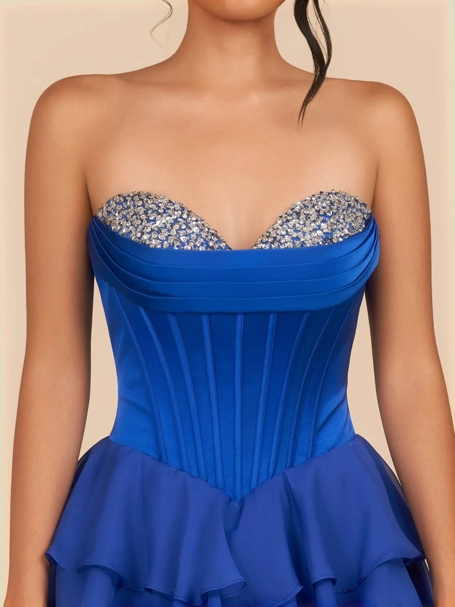 Royal Blue Strapless A Line Ruffles Homecoming Dress With Beading