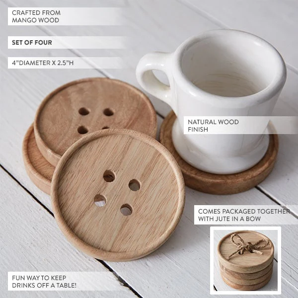 Button Coasters, Set of 4