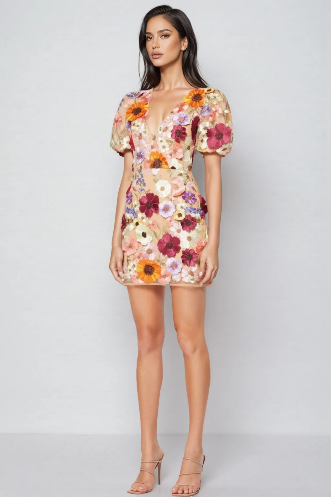 Brea V-neck 3D Printed Mini Dress
