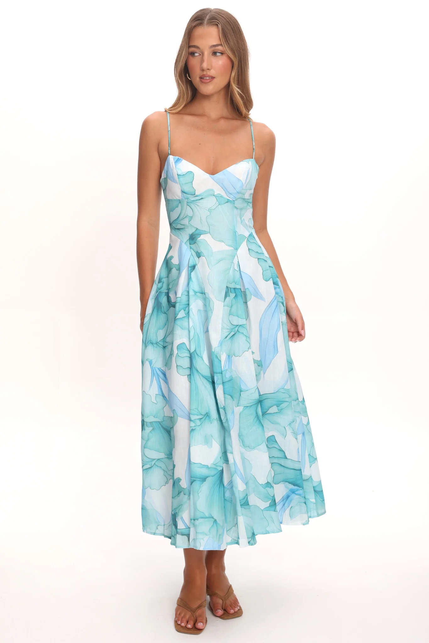 Get My Attention Pleat Waist Maxi Dress Watercolor Green
