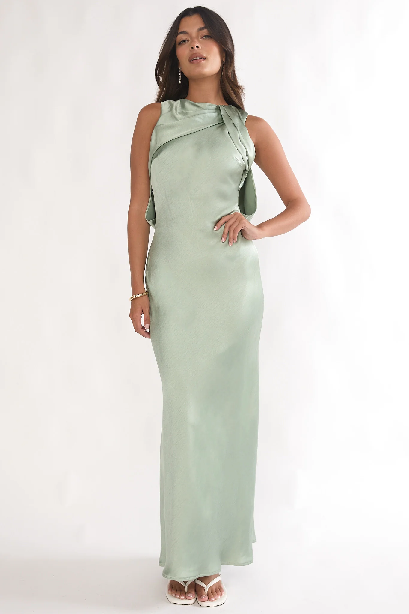 Levinia Draped Back Maxi Dress Pistachio - luluinthesky