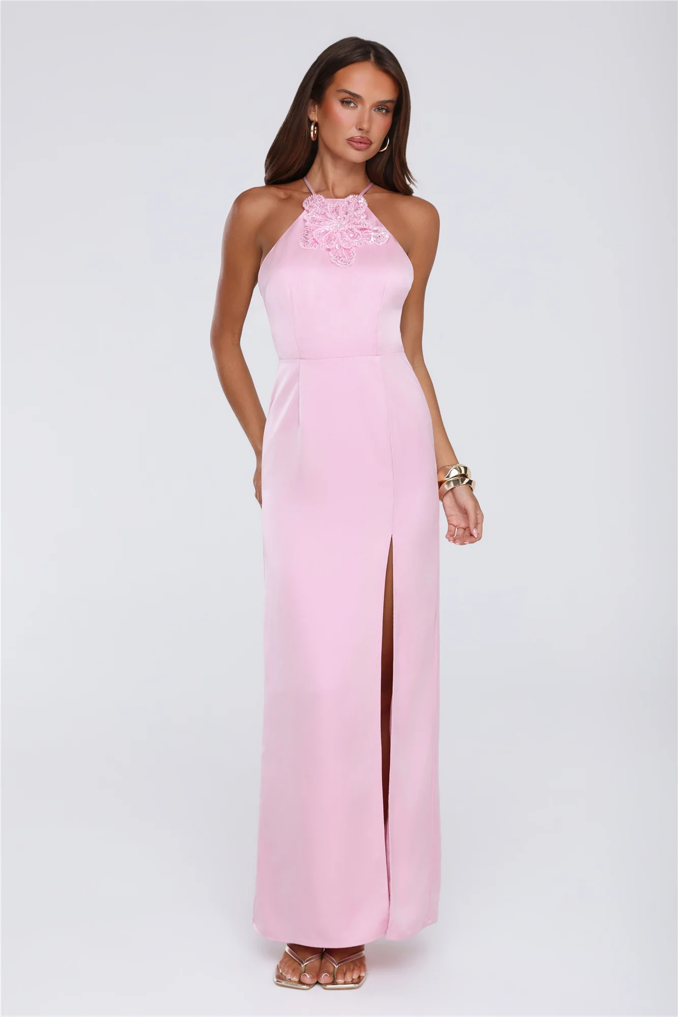 Pearl District Satin Maxi Dress Pink