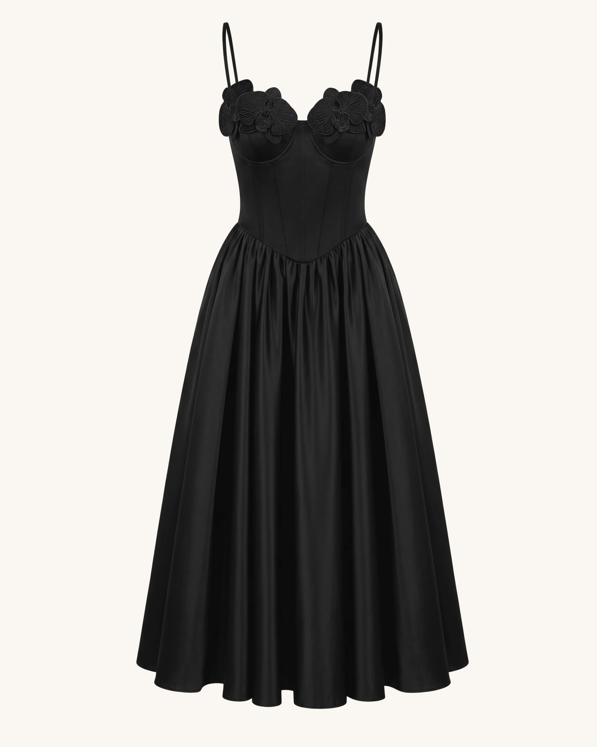 Orchid Embroidered Appliqué Corset Maxi Dress - Black