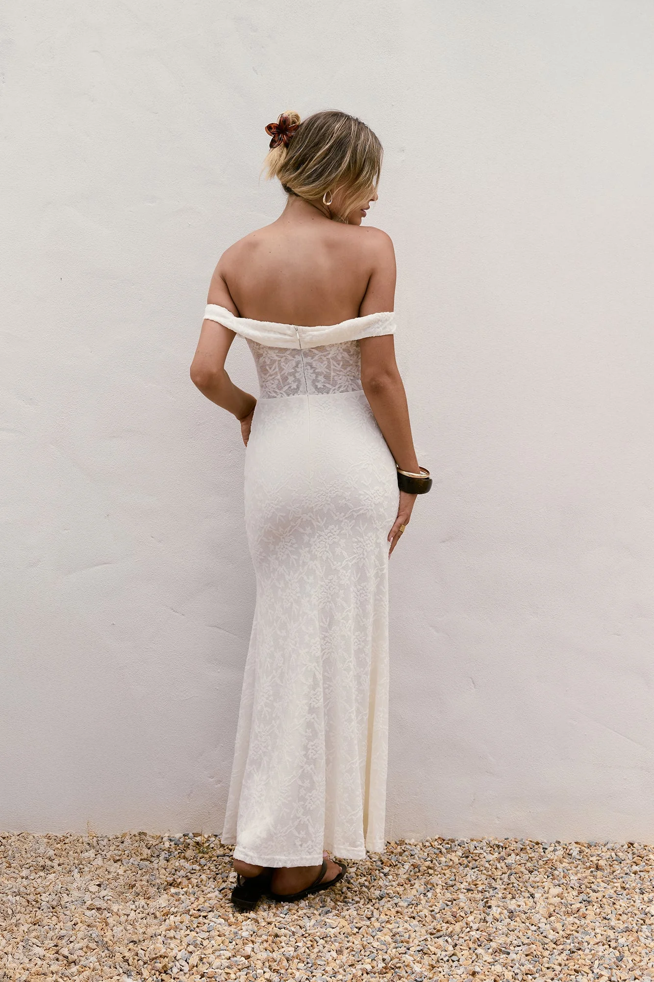 Soft Smiles Off Shoulder Lace Maxi Dress White