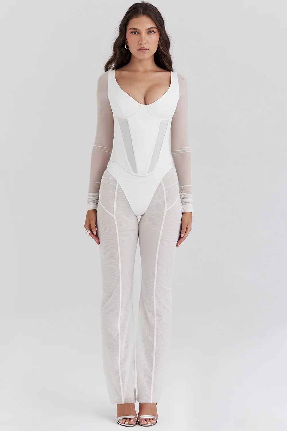 White Mesh High Waist Trousers