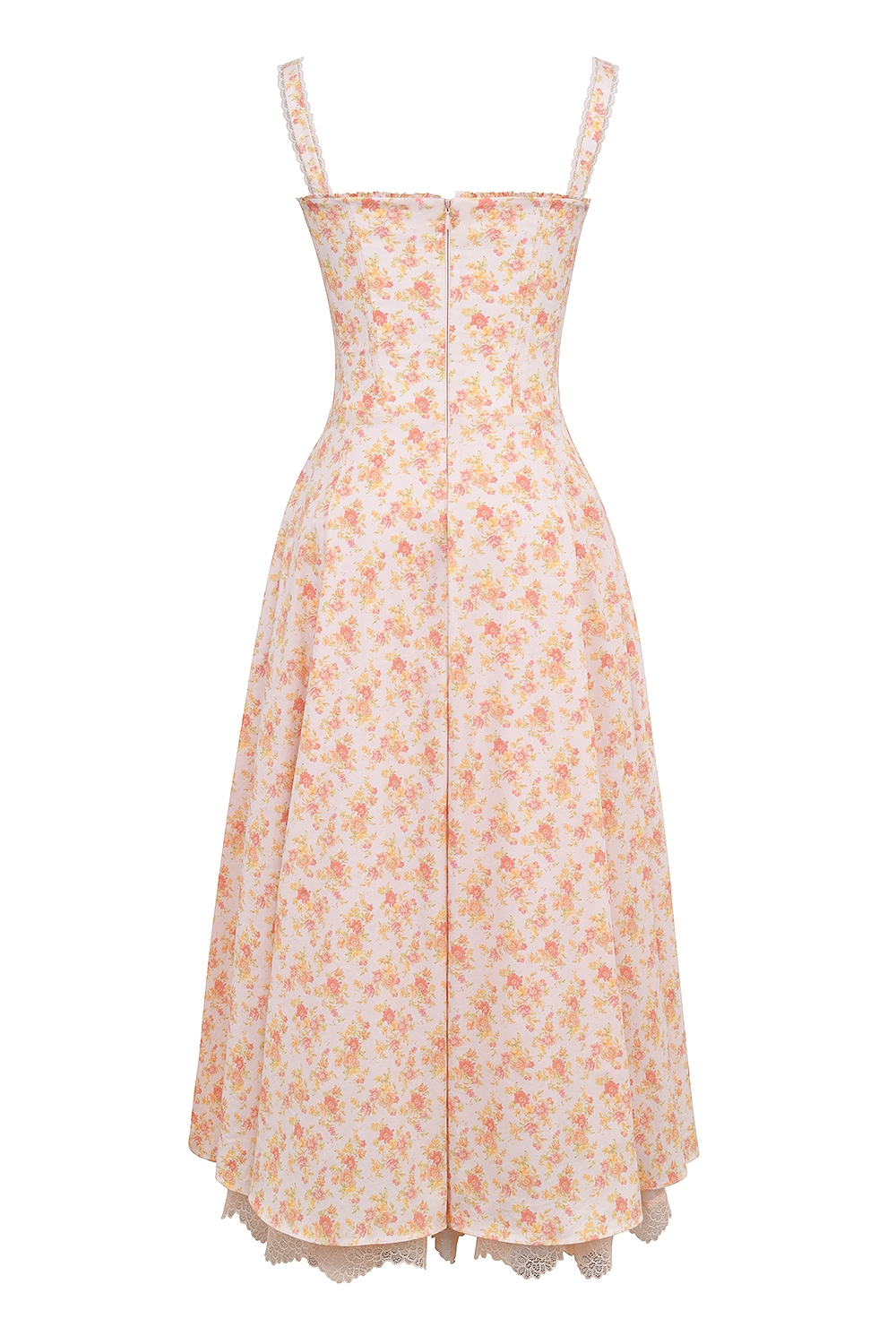 Peach Poppy Print Cotton Bustier Sundress