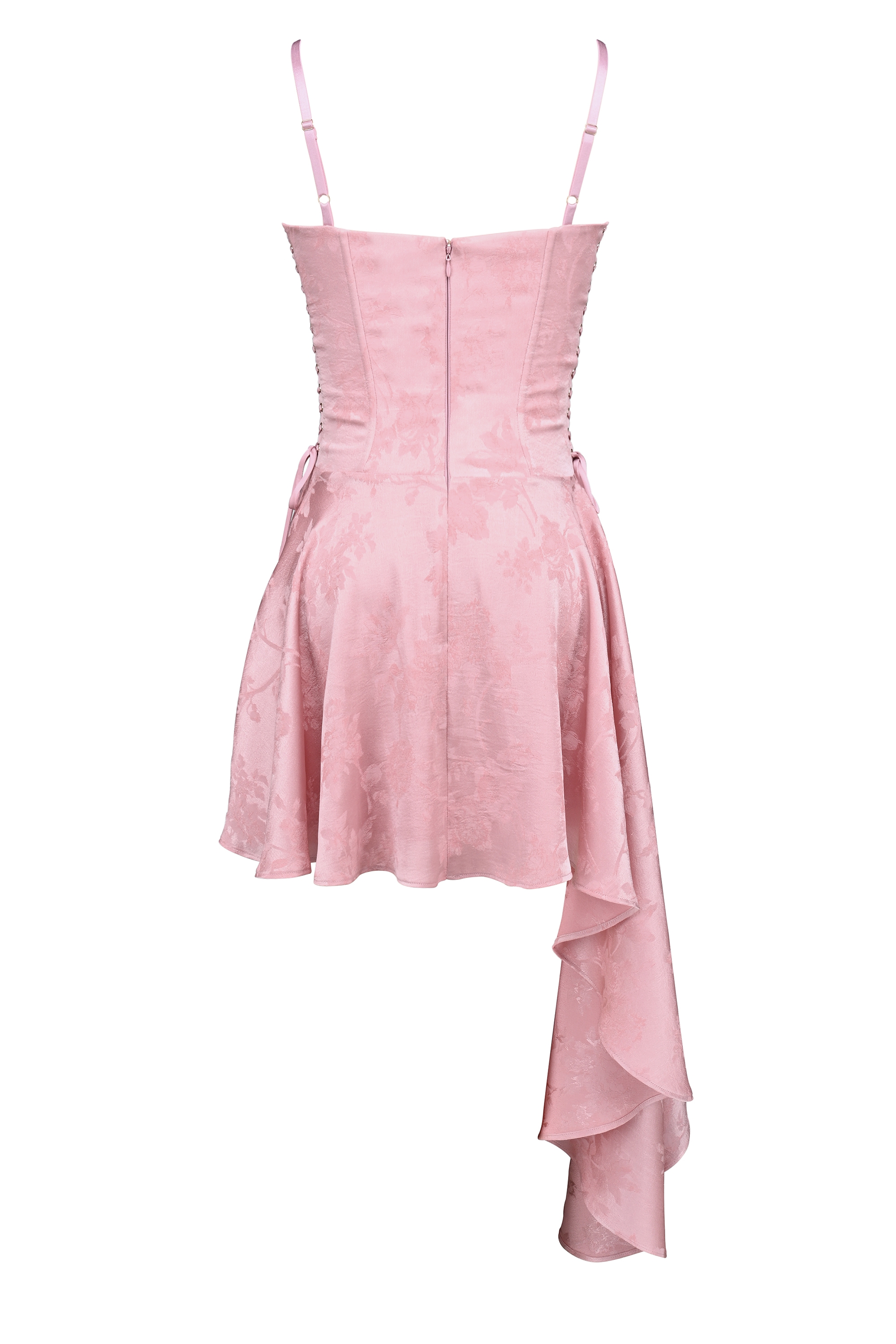 Pink Jacquard Draped Mini Dress