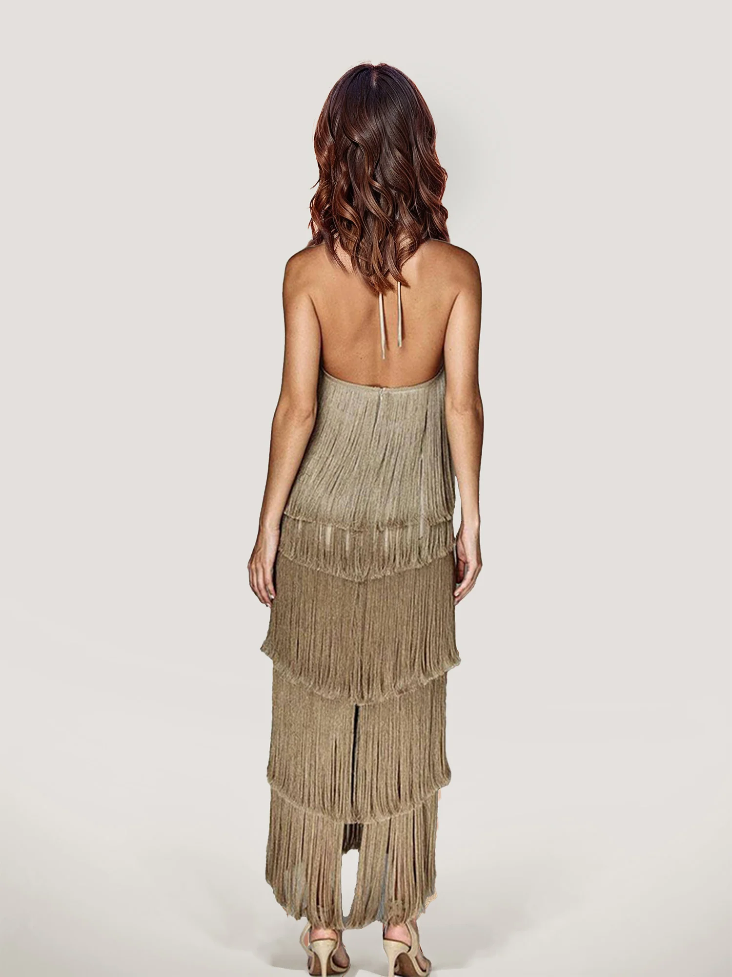 Fringed Halter Neck Midi Dress