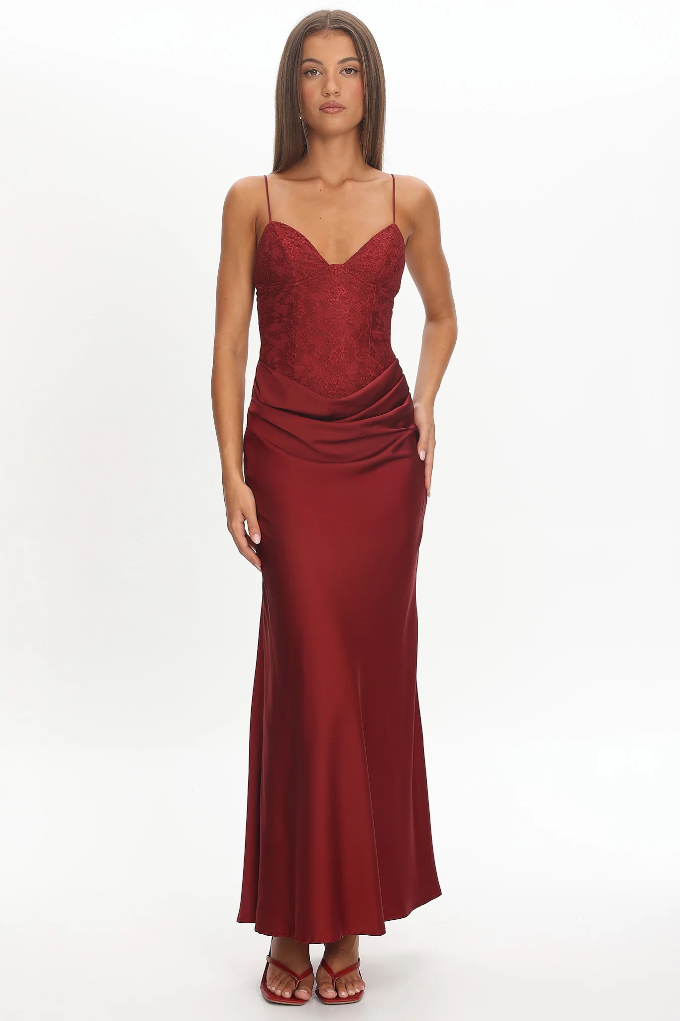 Faelis Draped Waist Maxi Dress Wine