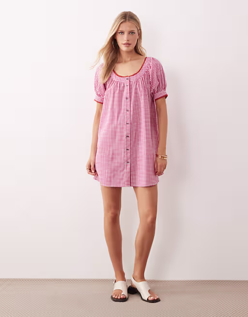 babydoll button down mini dress in red gingham