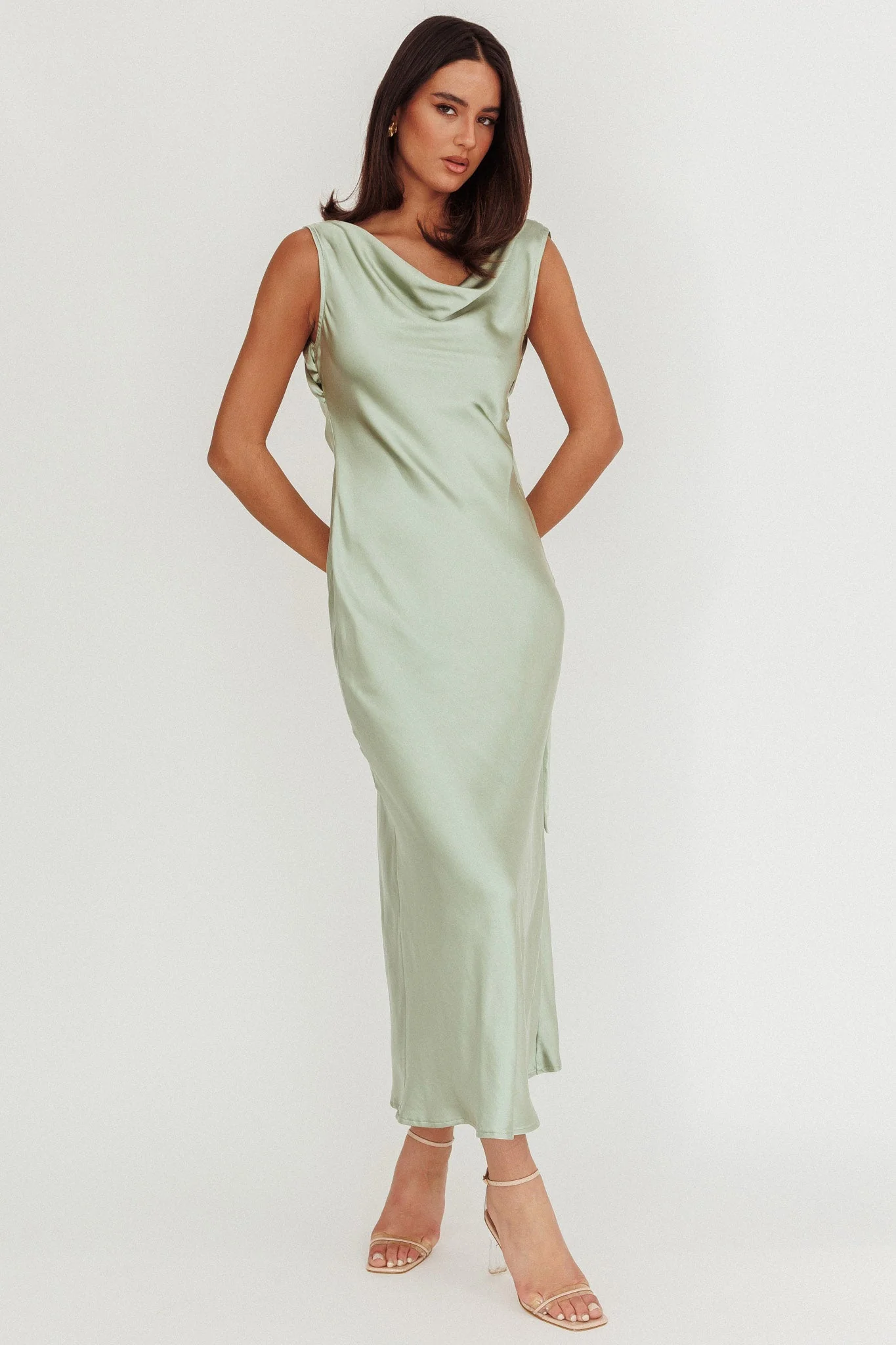 Take Care Backless Sash Maxi Dress Pistachio