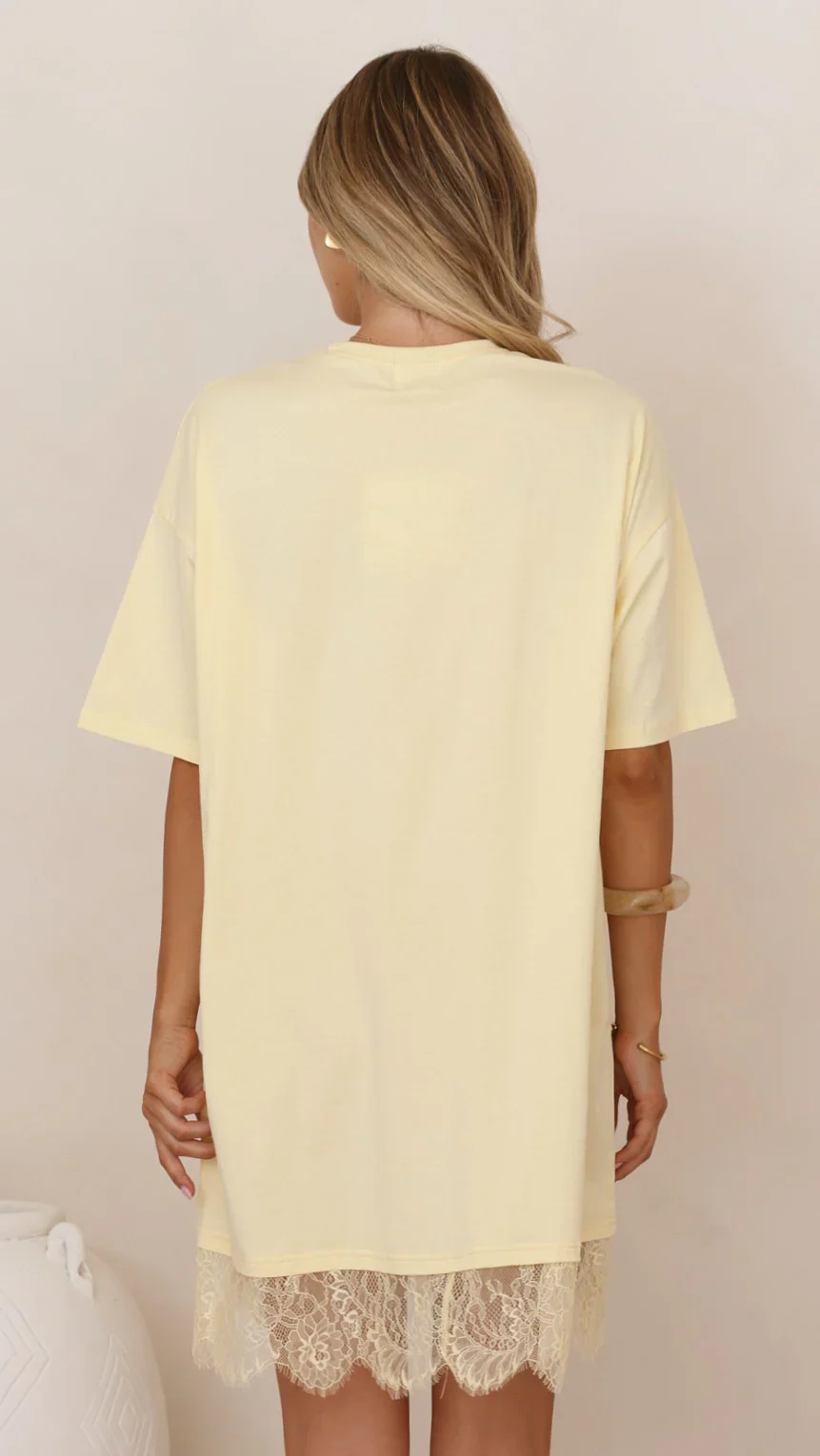 Saya T Shirt Lace Mini Dress - Yellow