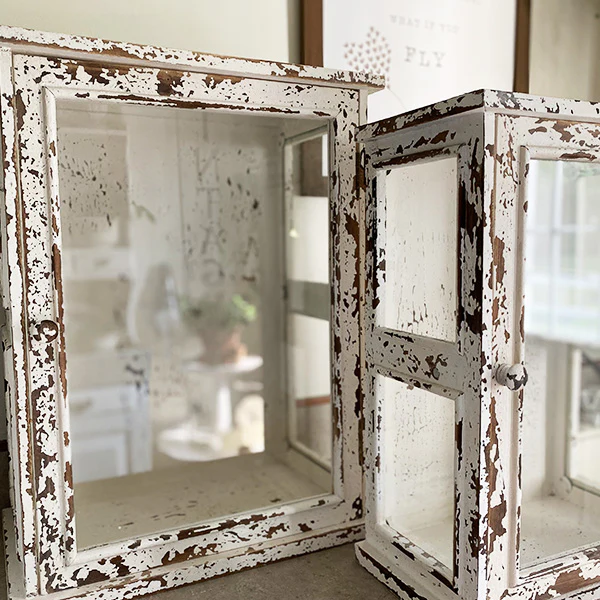 Antique Inspired Distressed Wooden Cabinets, Set of 2