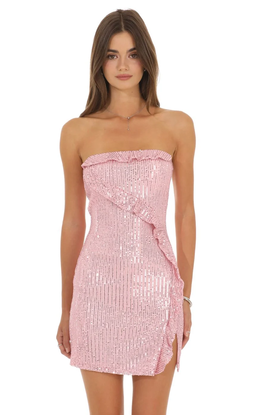 Strapless Sequin Mini Dress in Pink