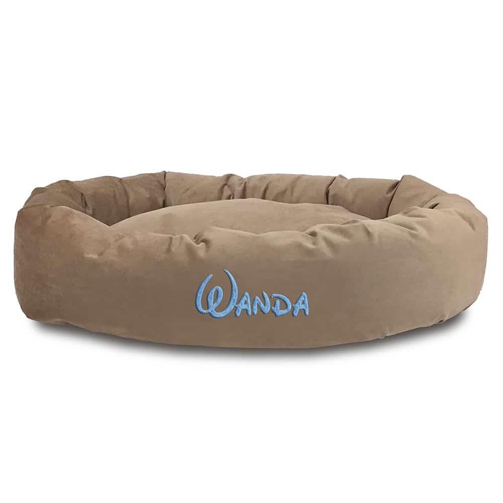 Suede Bagel Dog Bed - Personalized