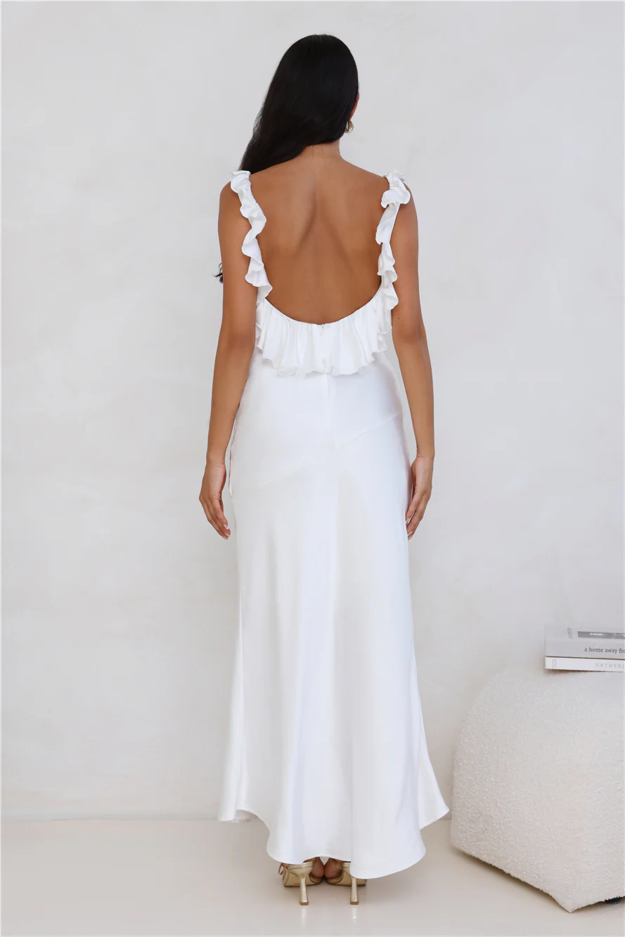Chasing The Spark Satin Maxi Dress White - luluinthesky