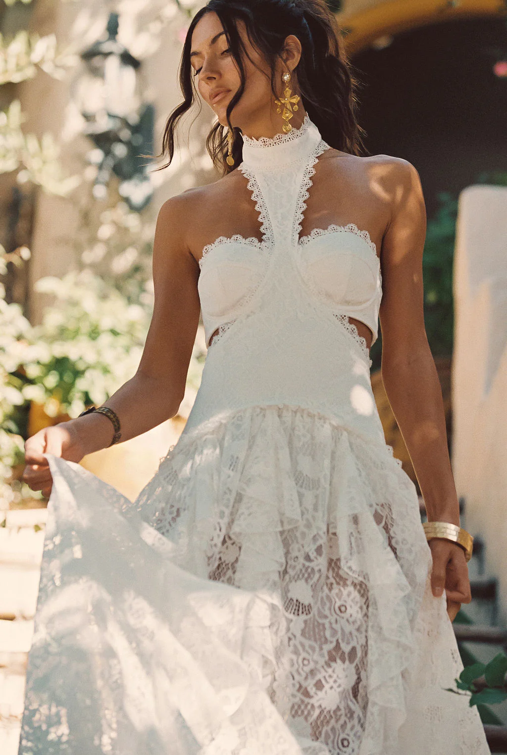 Princesa White Lace Drop Waist Maxi Dress