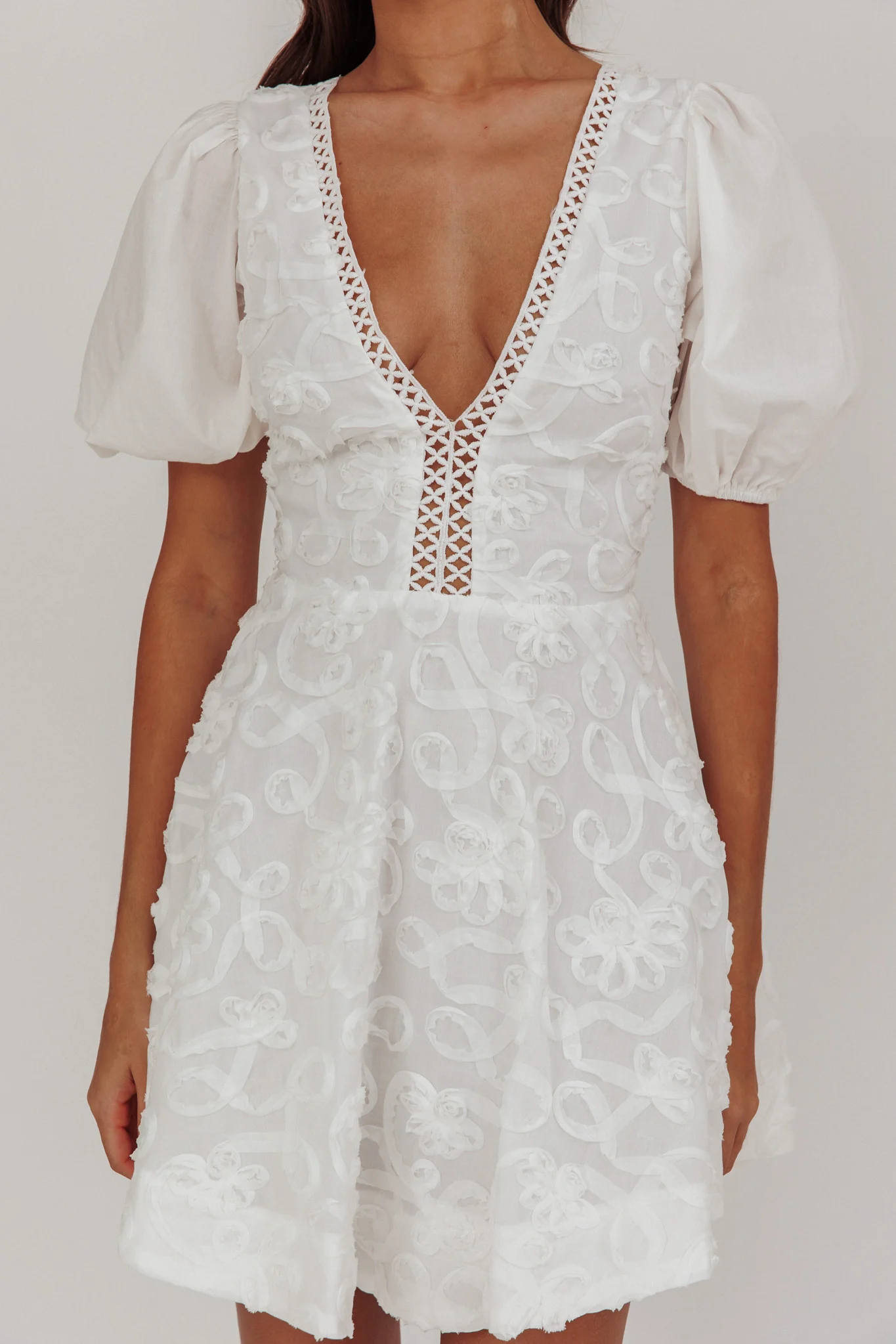 Samsara Puff Sleeve Mini Dress White - luluinthesky