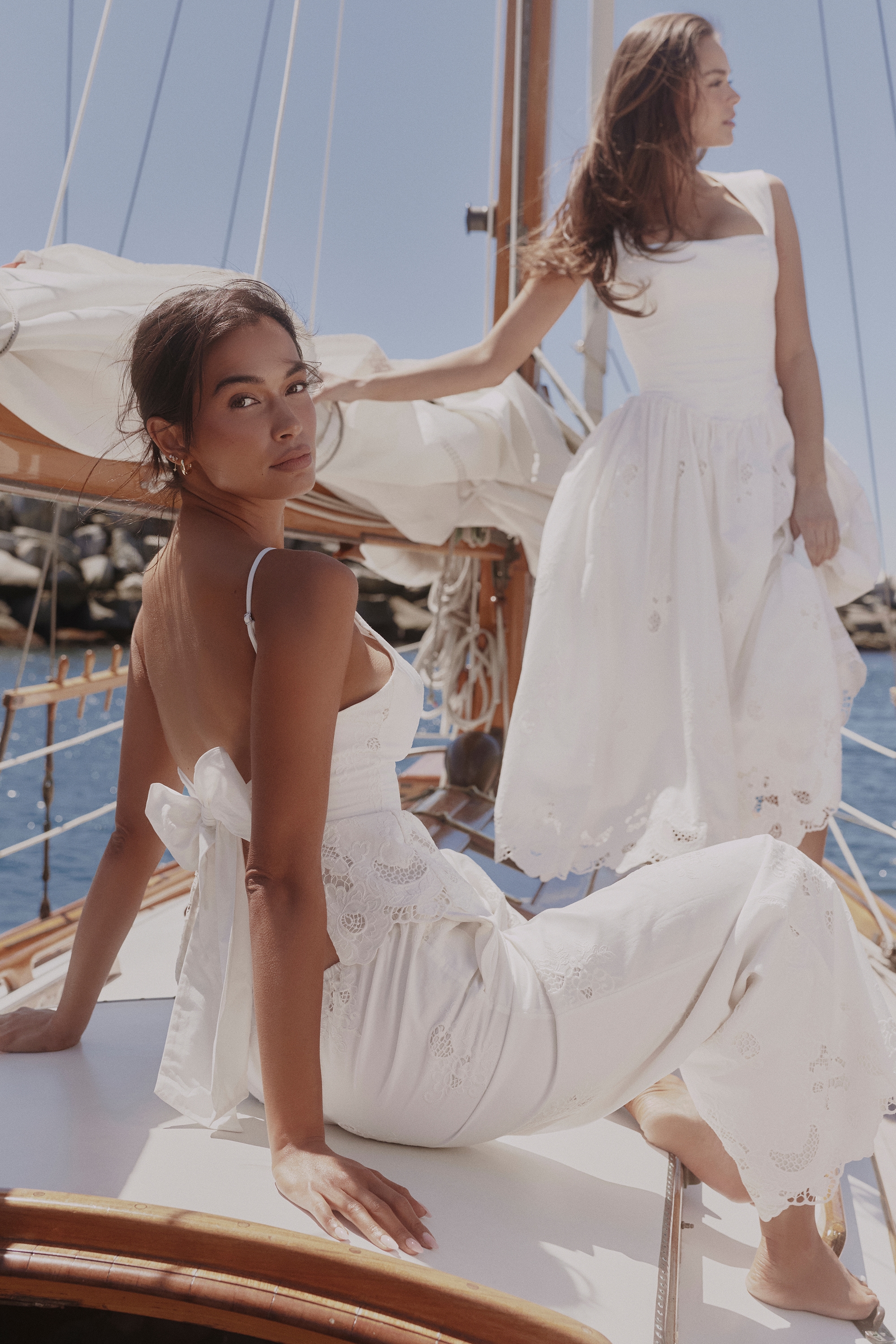 White Broderie Anglaise Cotton Bow Back Top
