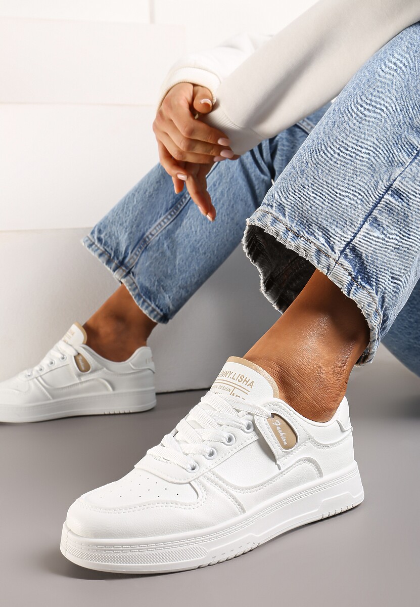 Biało-Szare Sneakersy z Cholewką przed Kostkę z Delikatną Perforacją Trissa