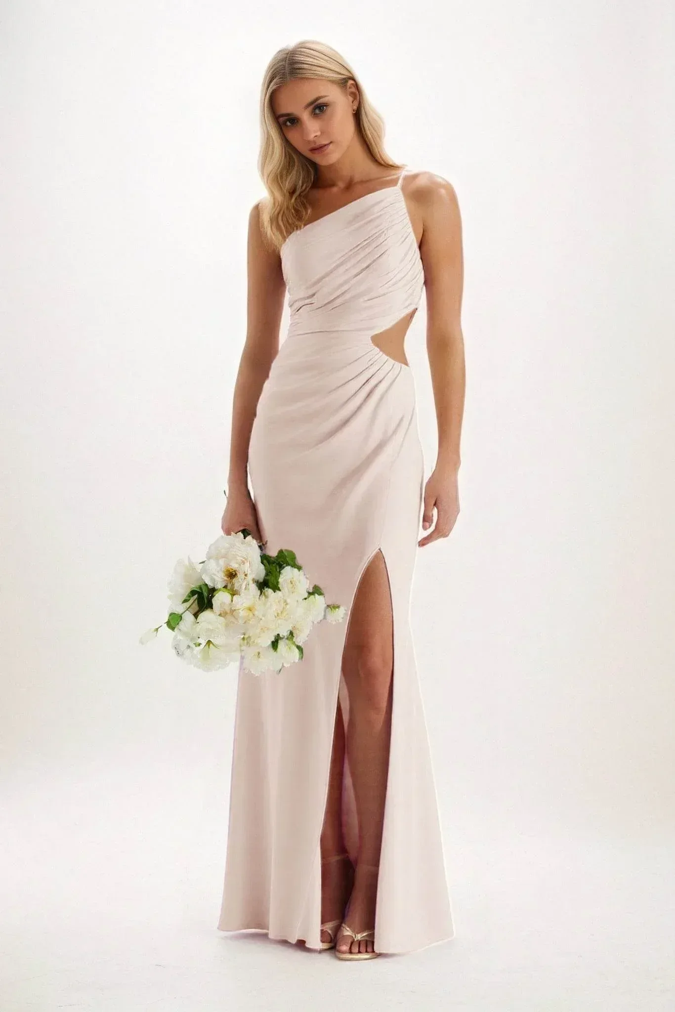 Sheath-Column Maxi Luxe Satin Bridesmaid Dress CB0842