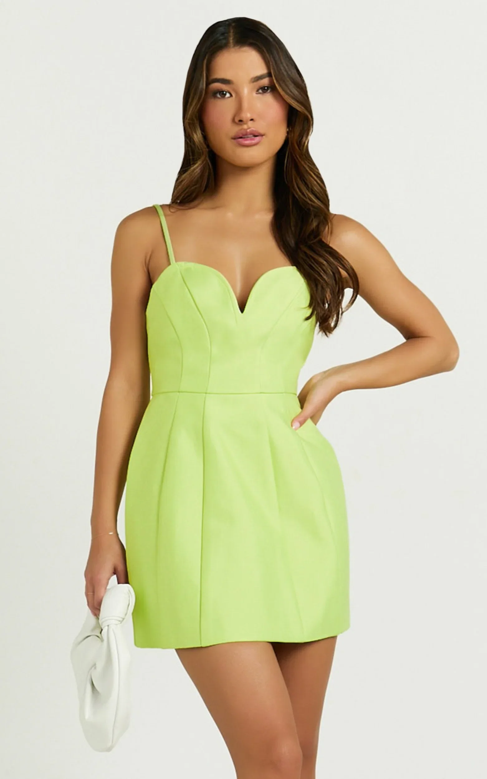 Amalie The Label - Kora Plunge A Line Mini Dress - In Citrus