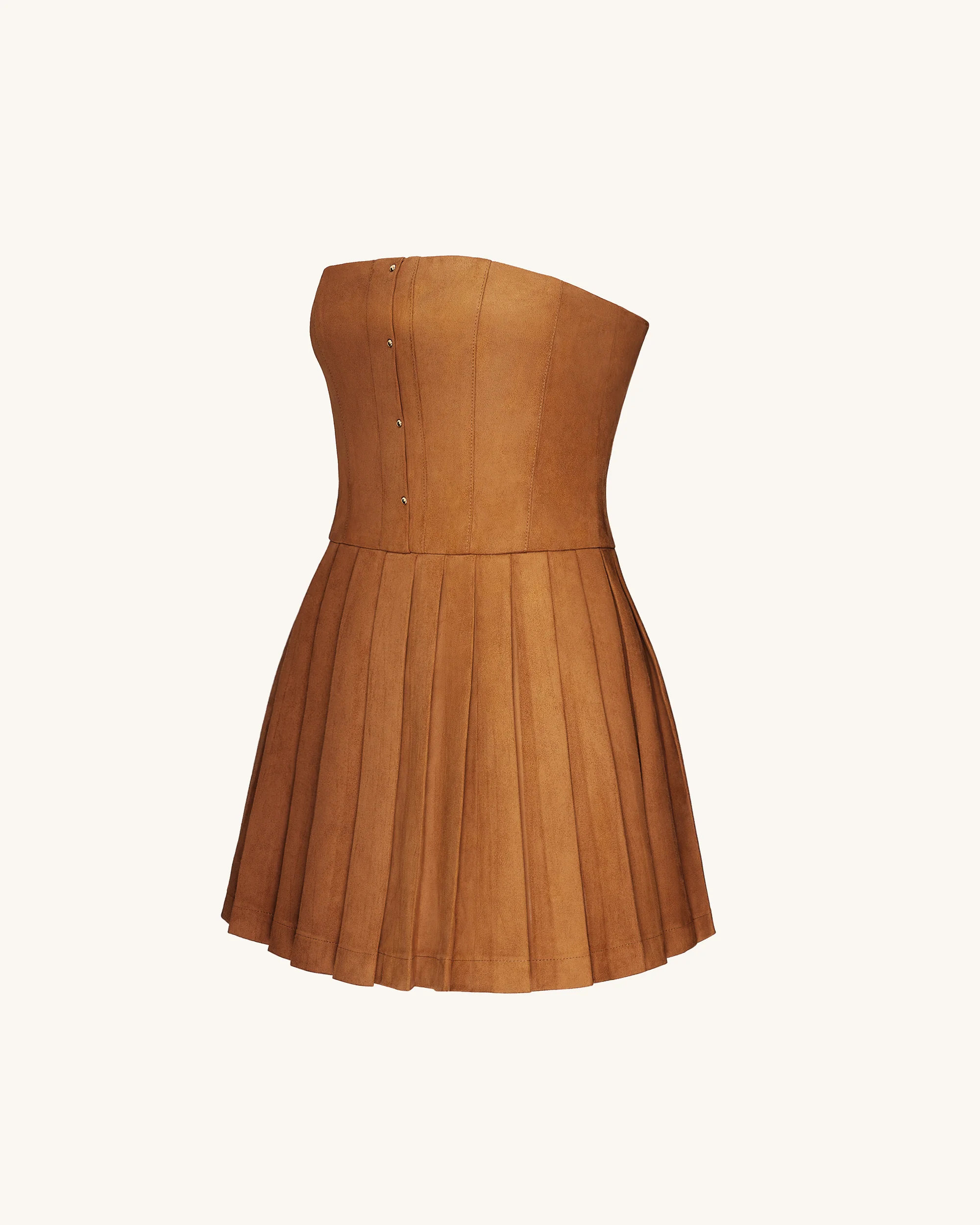 Ellie Pleated Velvet Dress - Caramel - FASHION NOB
