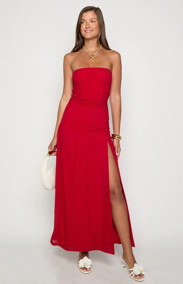 Morrigan Red Strapless Maxi Dress