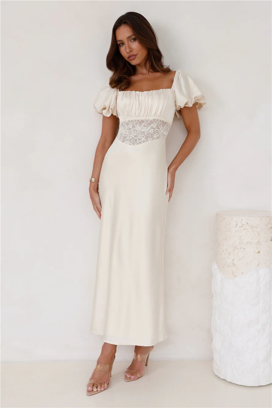 Connected By Love Satin Maxi Dress Butter - luluinthesky