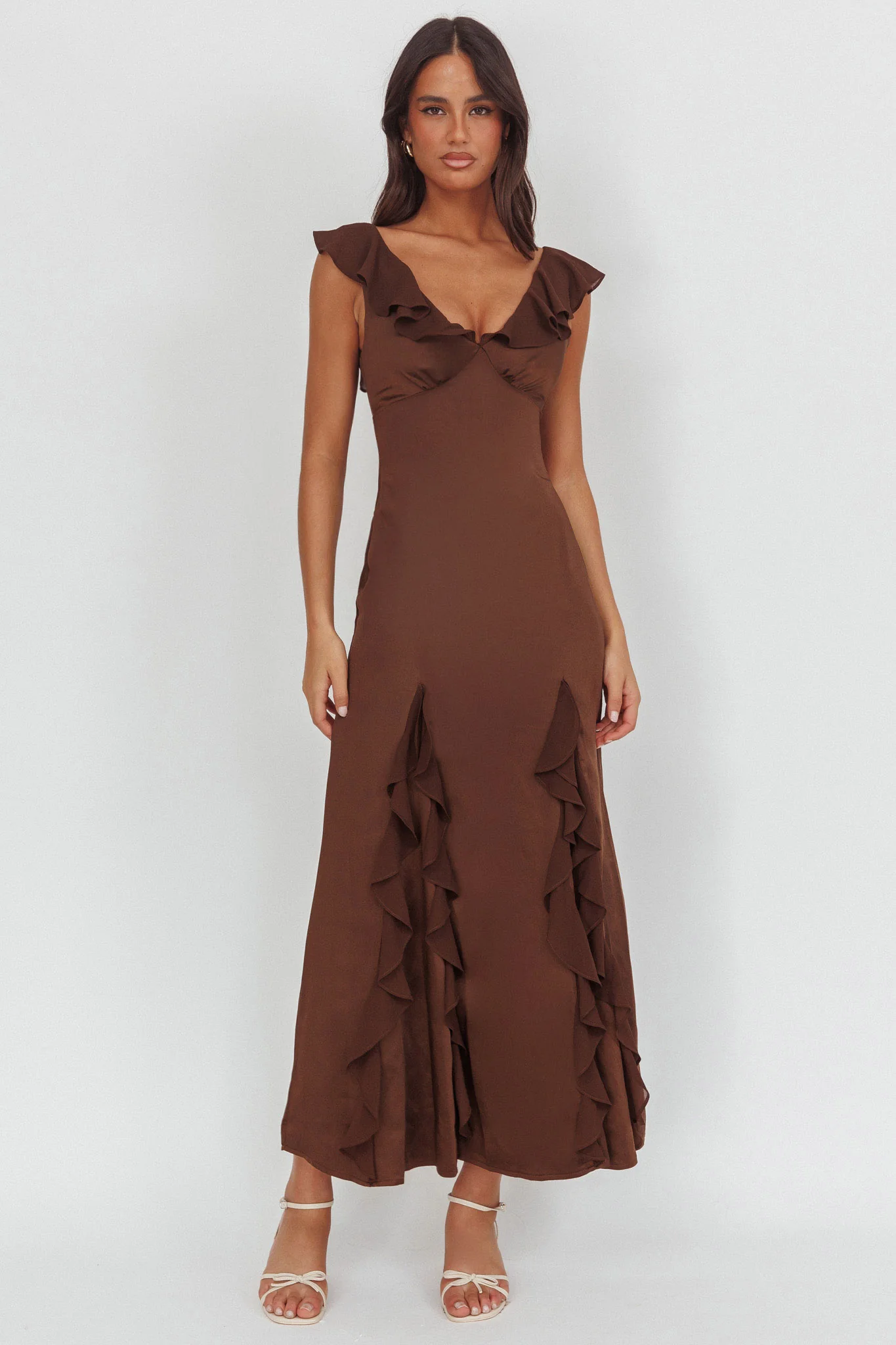 Zerai Ruffle Trimmed Maxi Dress Chocolate