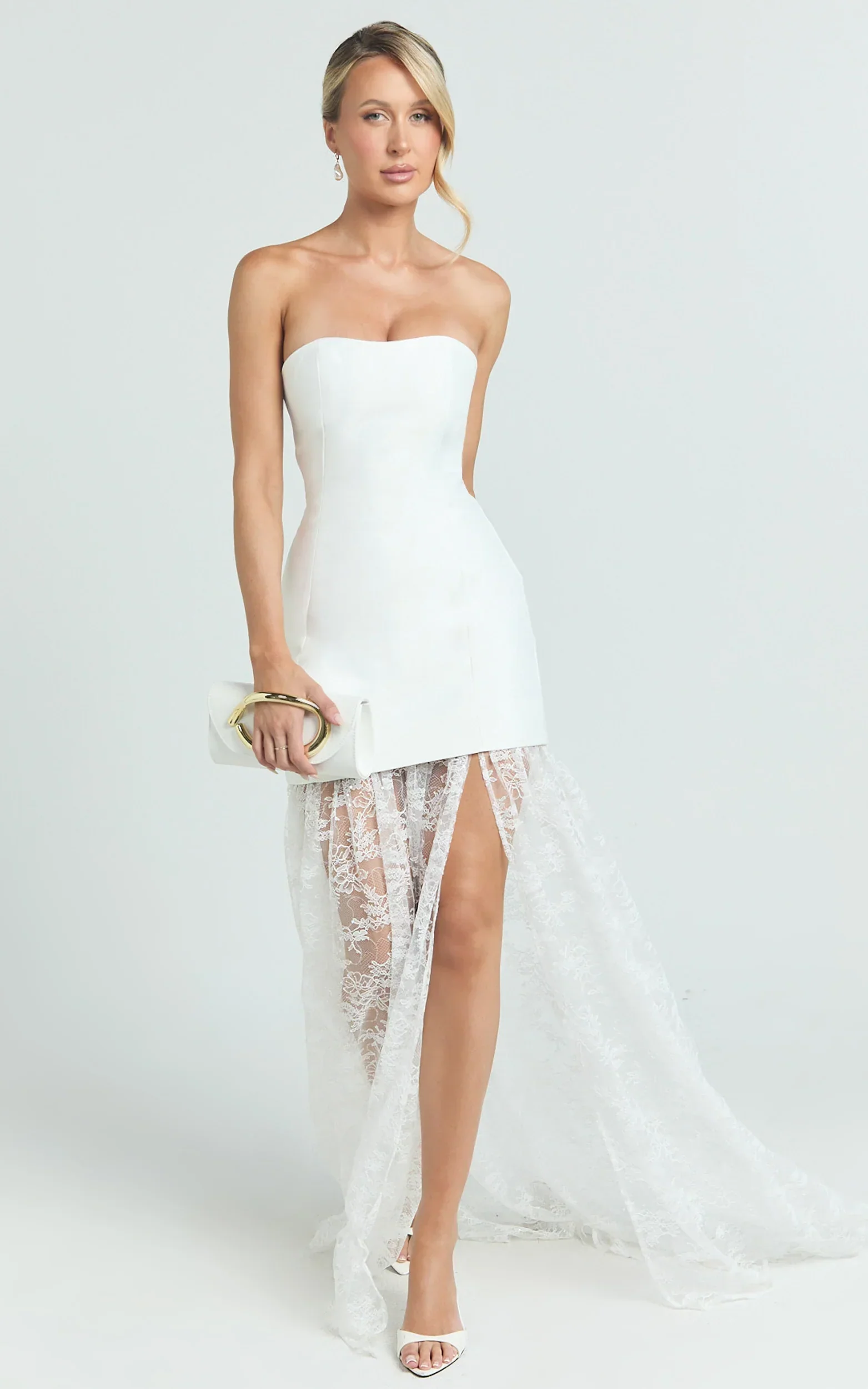 Alegra Maxi Dress - Peplum Bodice Lace Skirt Dress In Ivory