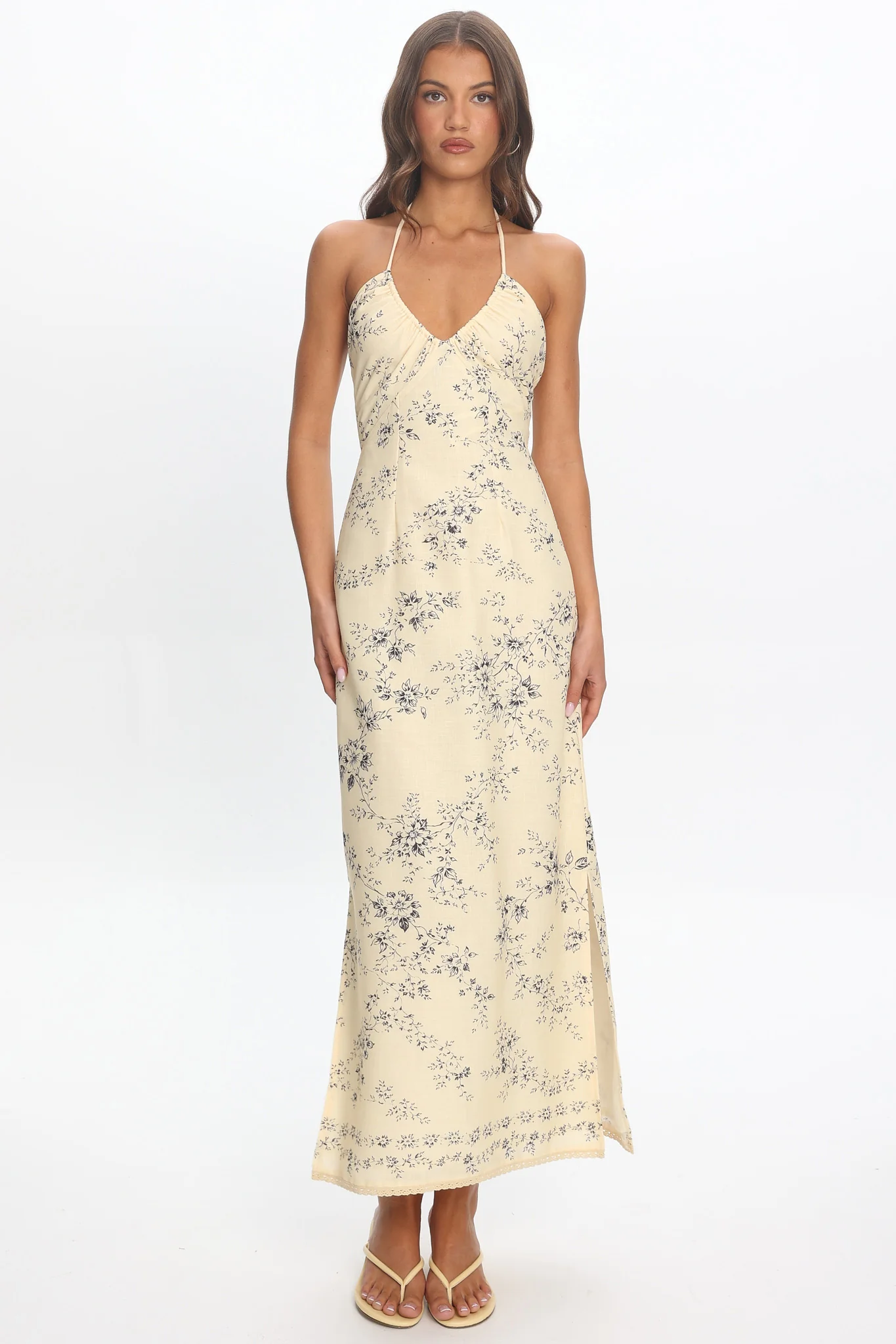 Demona Halter Maxi Dress Butter - luluinthesky