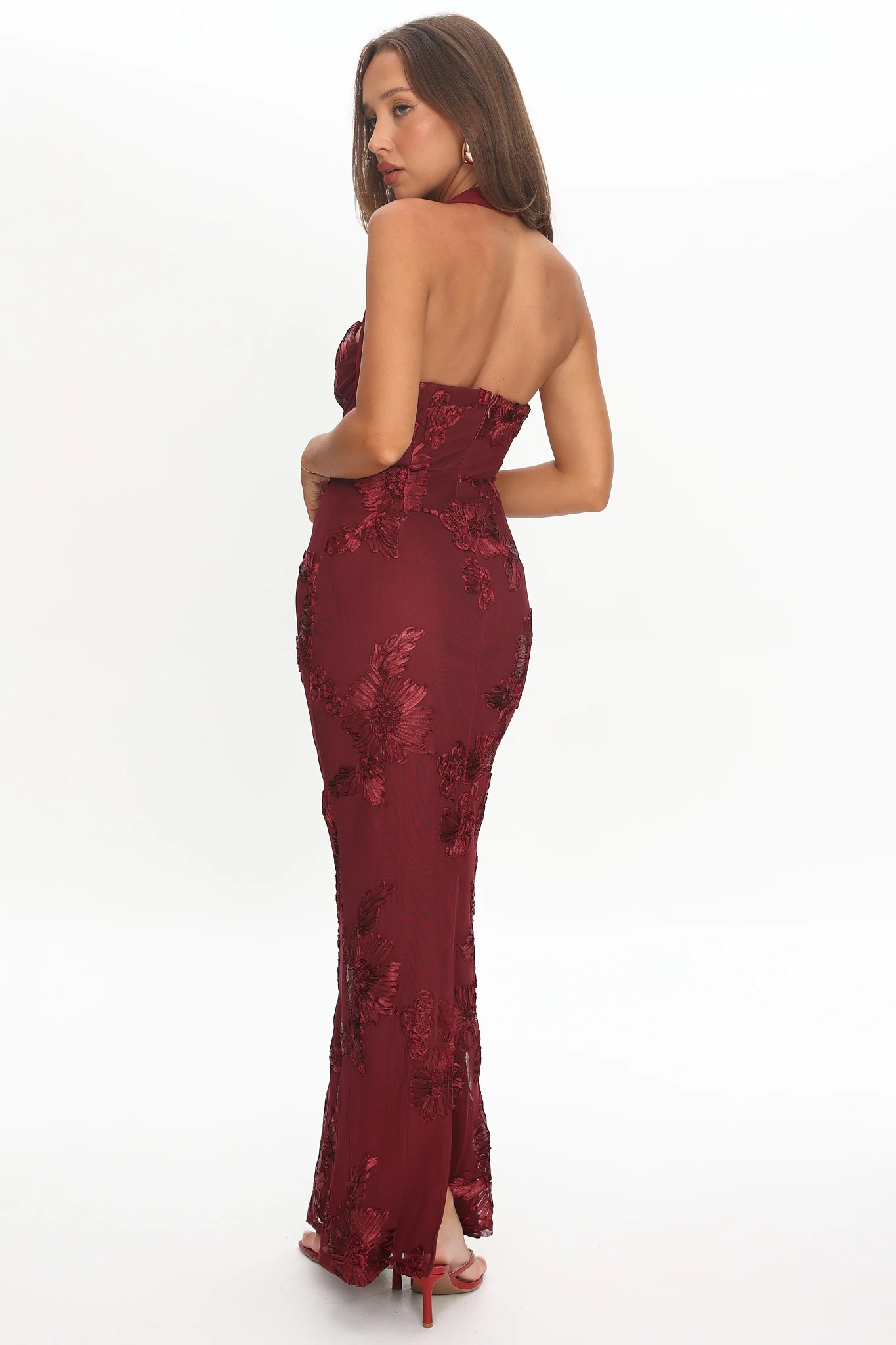 Serenya Halterneck Embellished Maxi Dress Wine