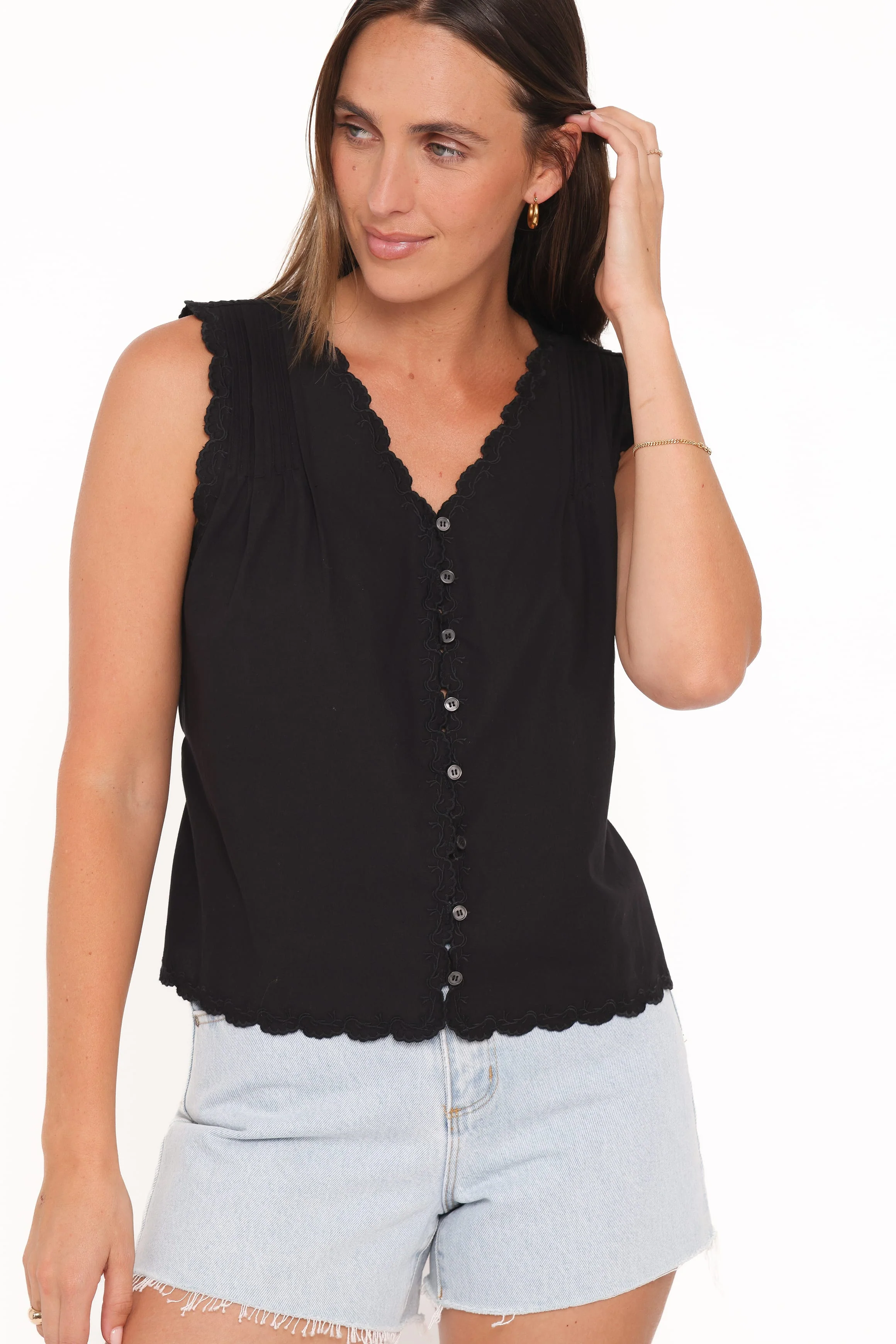 Lori Lace Trim Top - Black