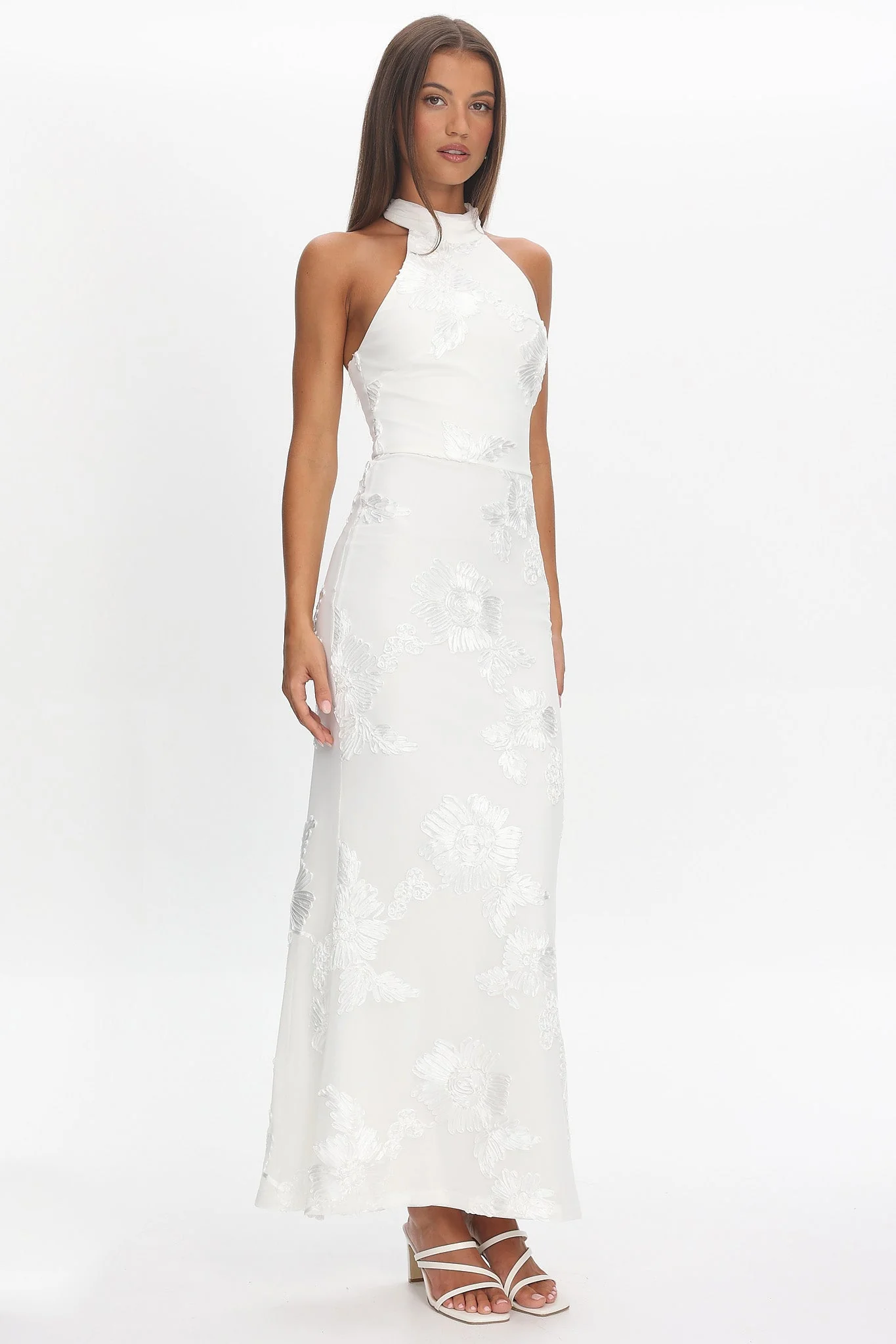 Shana Halterneck Maxi Dress Embellished White