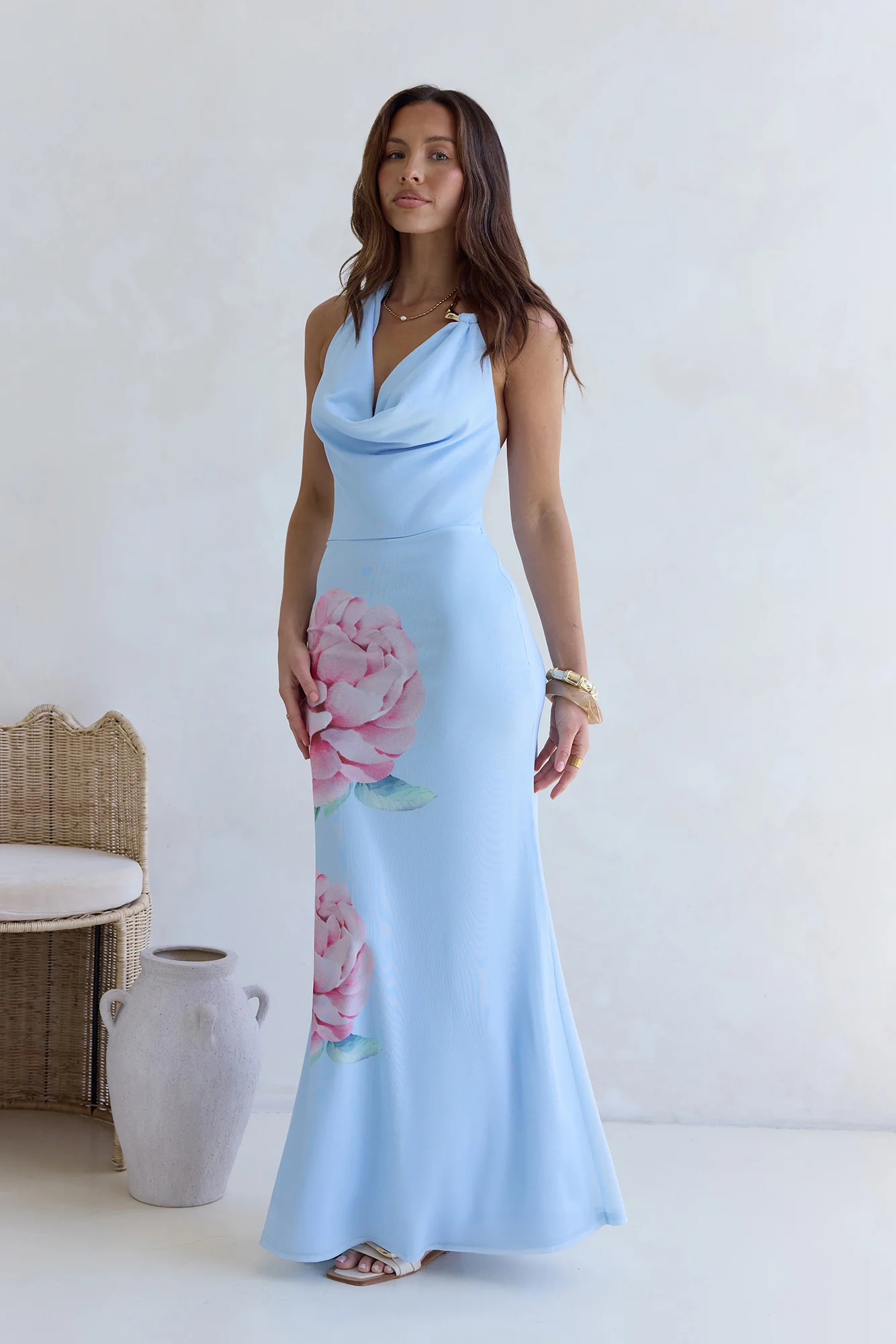 Truth Be Told Halter Mesh Maxi Dress Blue