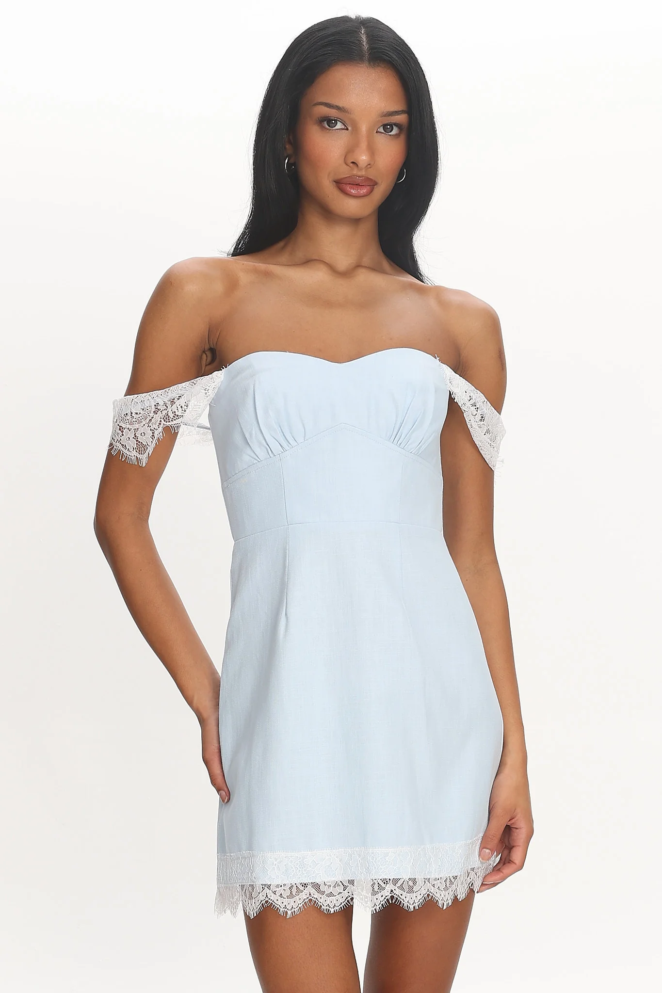 Dilaurentis Lace-Trim Mini Dress Baby Blue