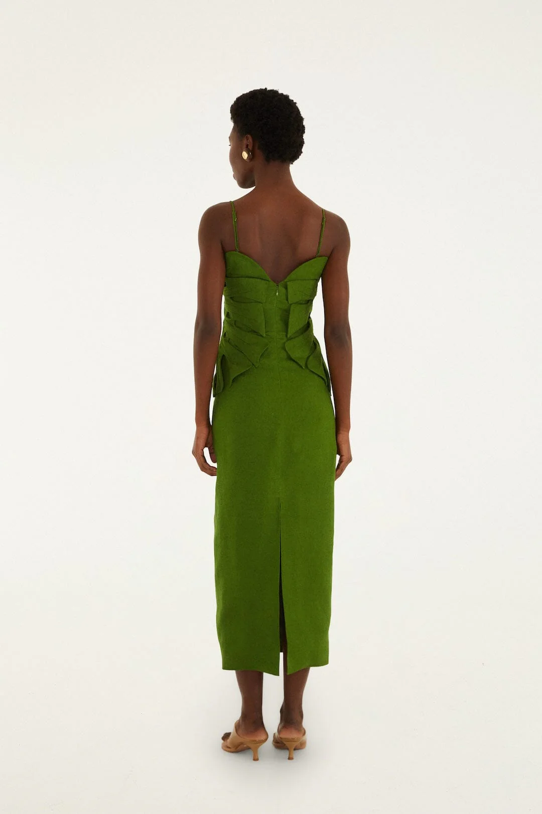 Green Monstera Leaf Sleeveless Euroflax™ Premium Linen Maxi Dress