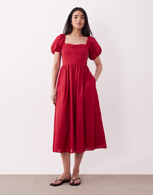 Abercrombie & Fitch milkmaid maxi dress in red