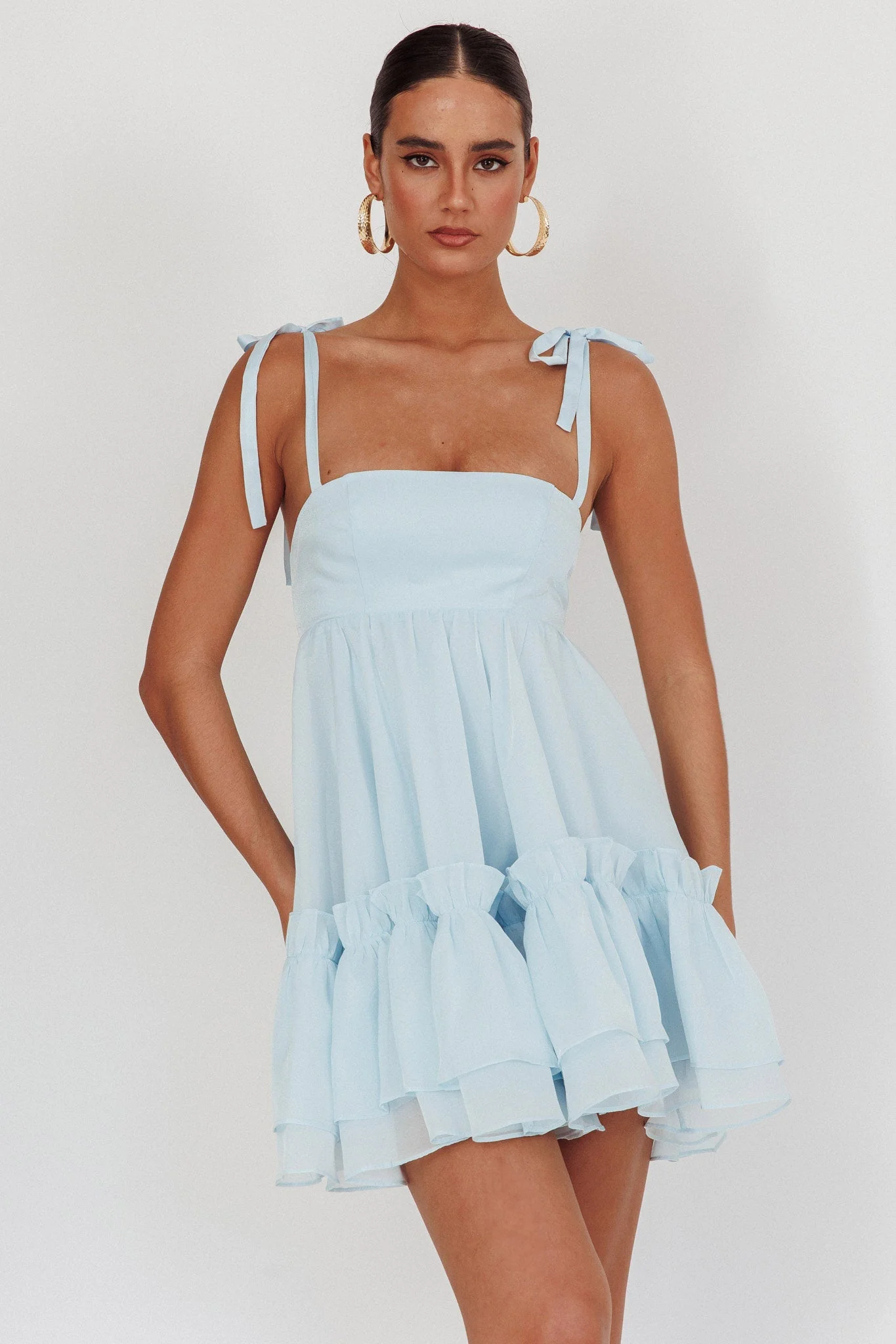 Dream Chaser Frill Hem Babydoll Dress Blue - luluinthesky