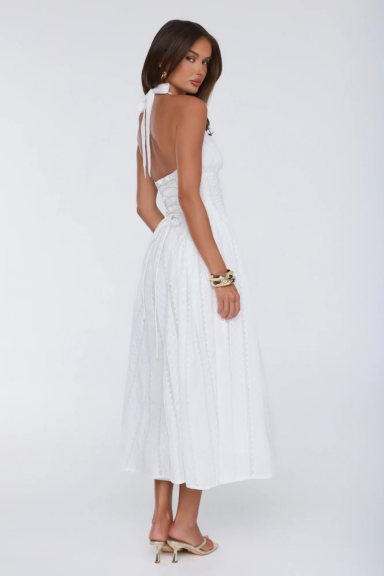 Petal Whimsy Embroidered Halter Maxi Dress White - luluinthesky
